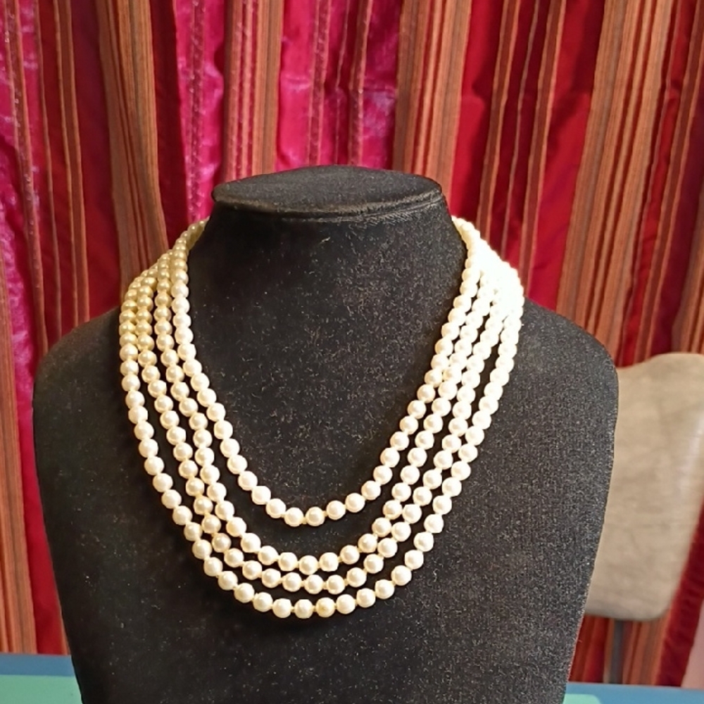 Vintage Faux Pearl Four Strand Necklace Wedding Special Events Prom